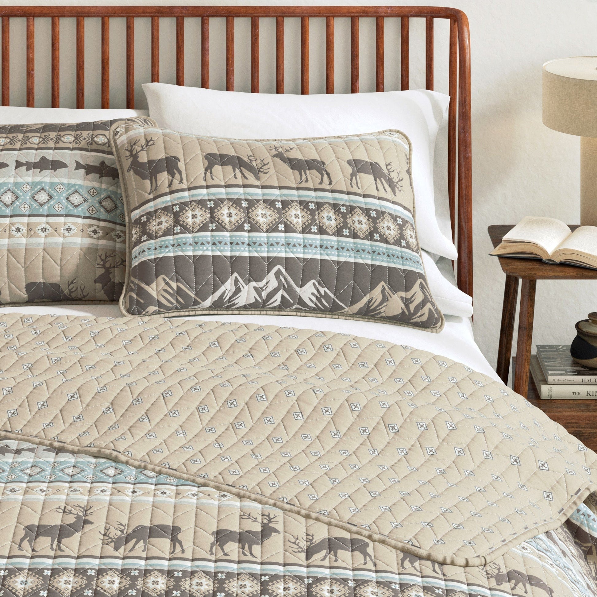 Lodge Themed Quilt Set - Moose, Fish & Nature Themed Bedding - Quahog Bay Bedding