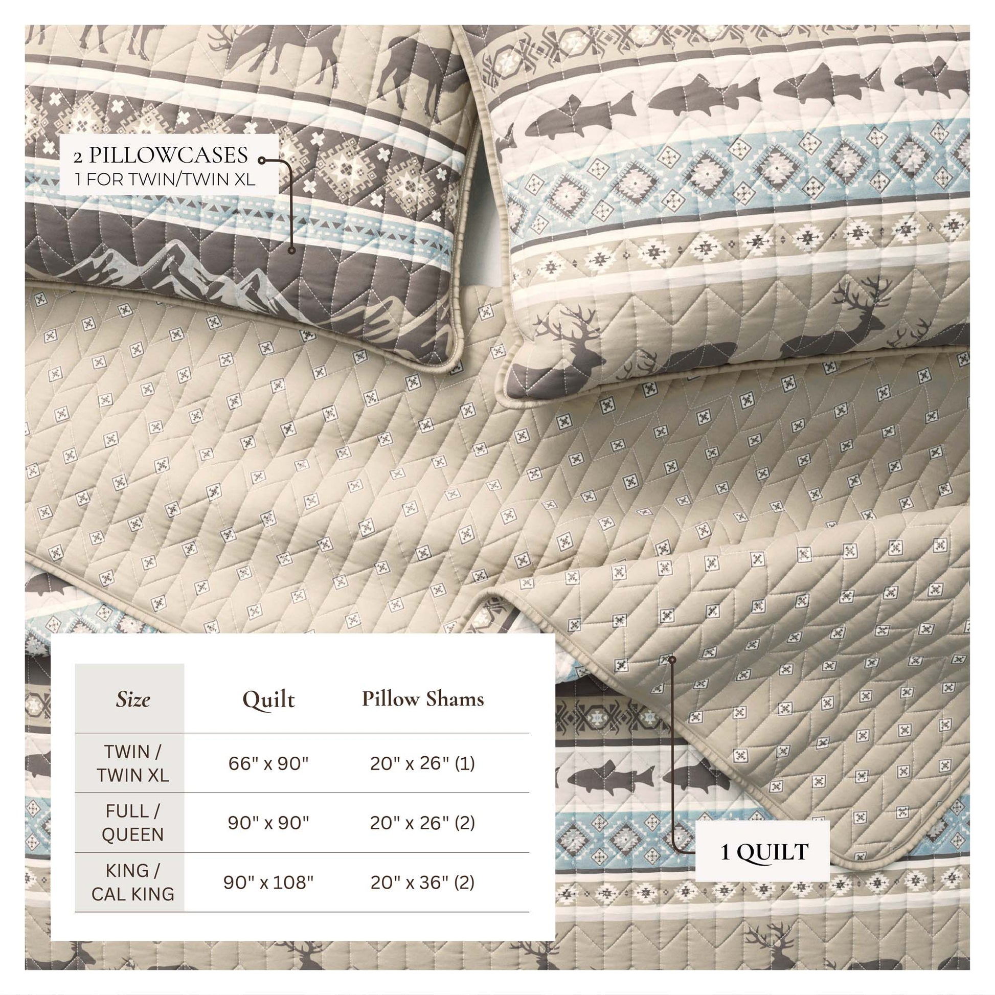 Lodge Themed Quilt Set - Moose, Fish & Nature Themed Bedding - Quahog Bay Bedding