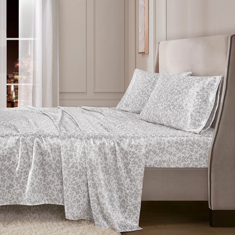 Luxurious And Elegant Printed Satin Sheet Sets - Grey Leopard Print - Quahog Bay Bedding