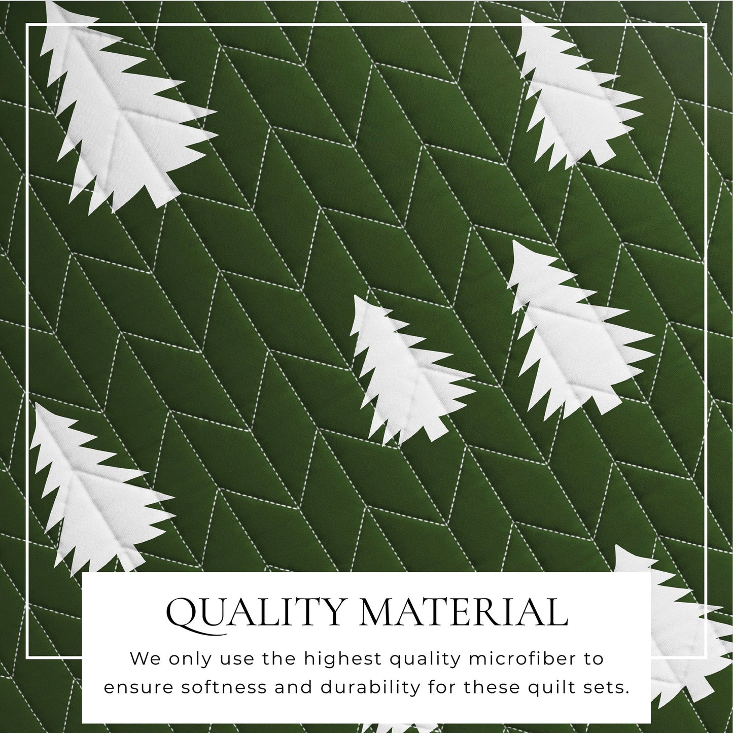 Lodge Printed Quilt - Olive Green With Tree Outlines - Fall & Holiday Themed Bedding