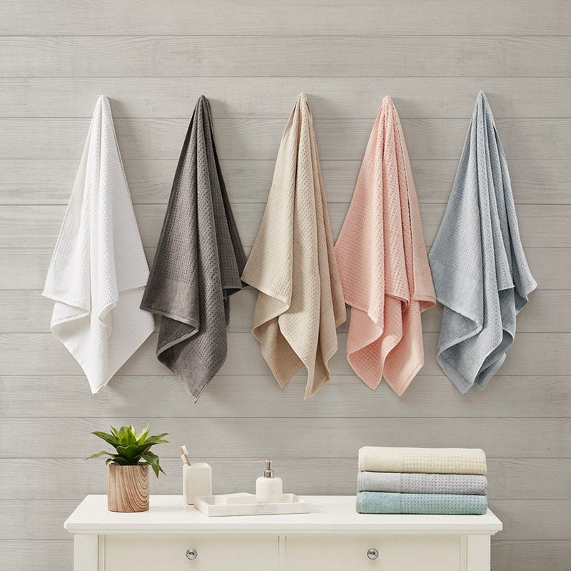 Madison Park Spa Waffle Cotton 6PC Jacquard Bath Towel Set - Seafoam - Coastal Bath Towels - Quahog Bay Bedding