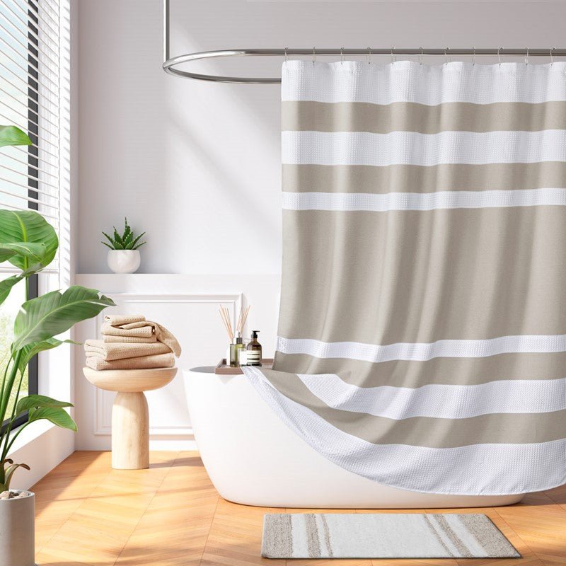 Madison Park - Spa Waffle Shower Curtain - Taupe - Quahog Bay Bedding
