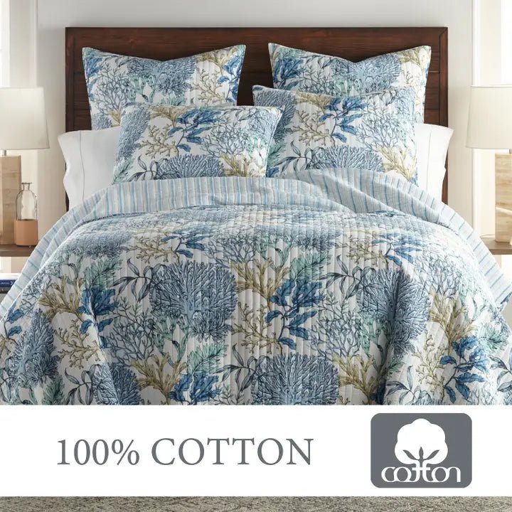 Mahina Quilt Set - Coral and Ocean Themed Quilt Set - Quahog Bay Bedding
