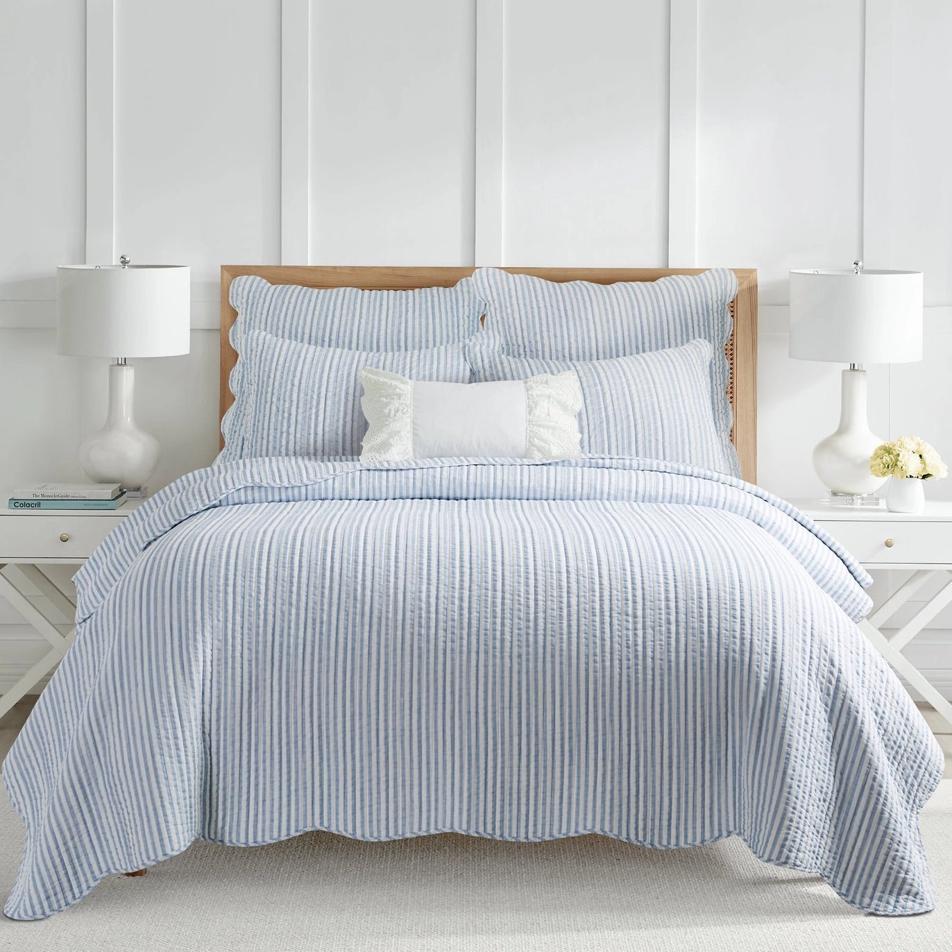 Martha Stripe Blue Euro Sham Set of 2 - Quahog Bay Bedding