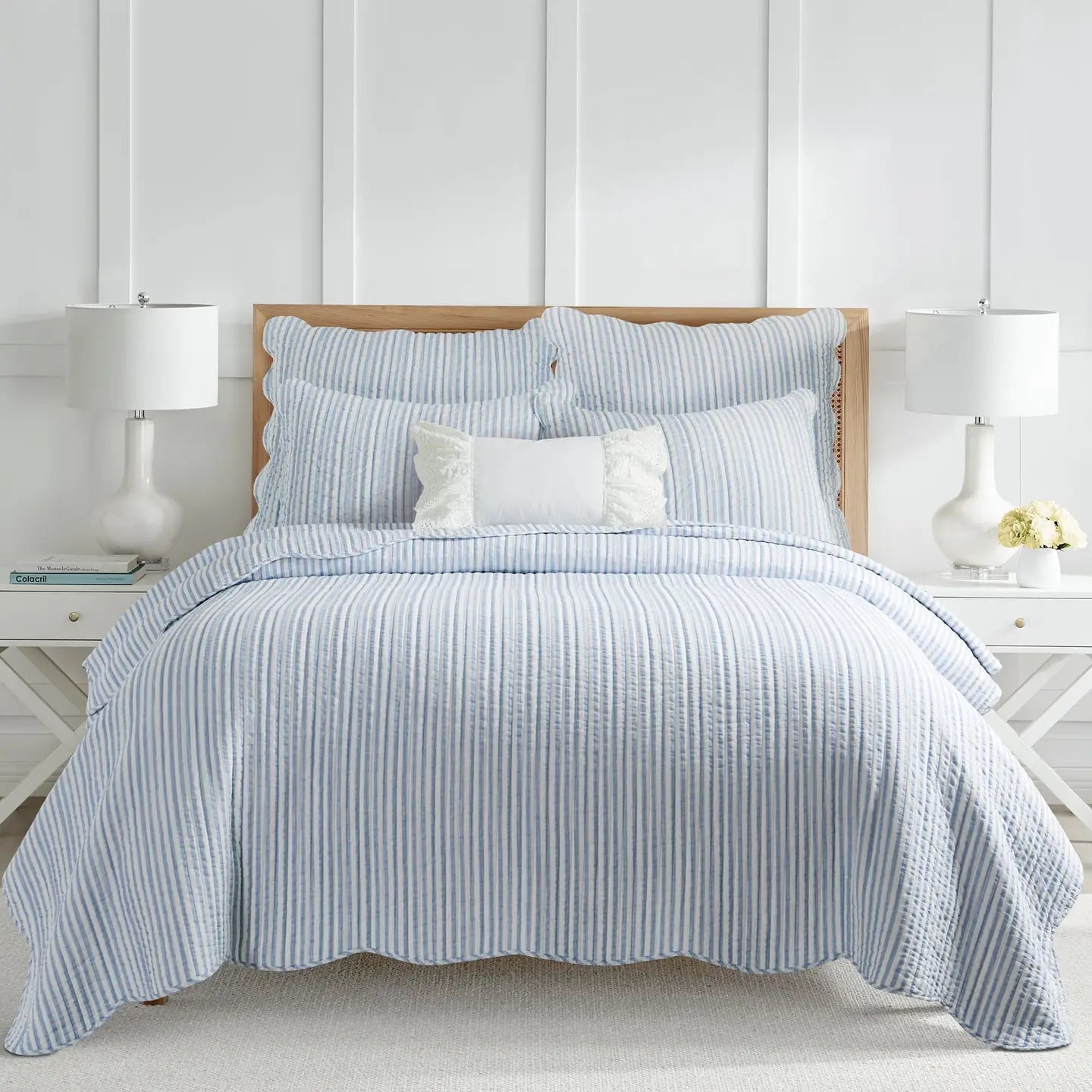 Martha Stripe Blue Quilt Set - Coastal Quilt Set - Blue Stripe - Quahog Bay Bedding