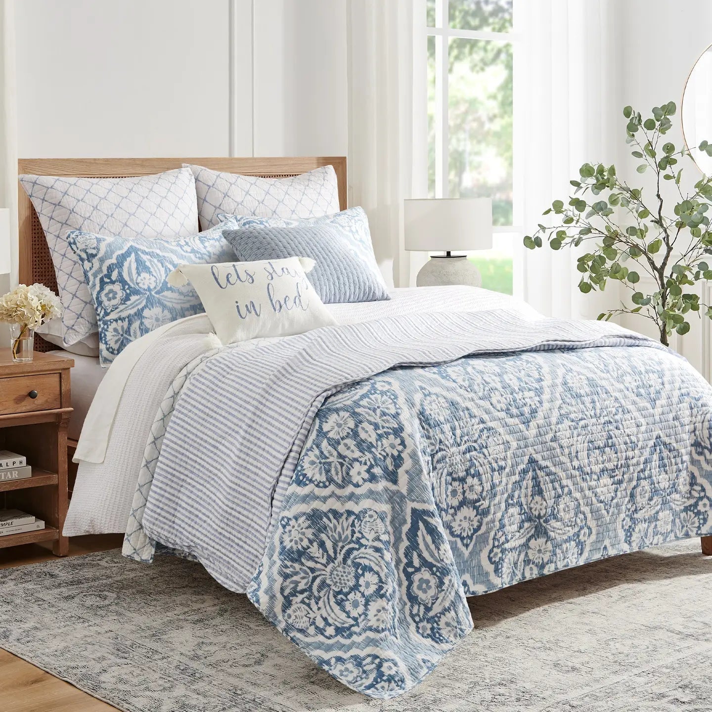 Martha Stripe Blue Quilt Set - Coastal Quilt Set - Blue Stripe - Quahog Bay Bedding