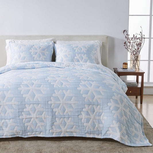Matelassé Snowflake Quilt Set - Coastal Christmas Bedding - Quahog Bay Bedding