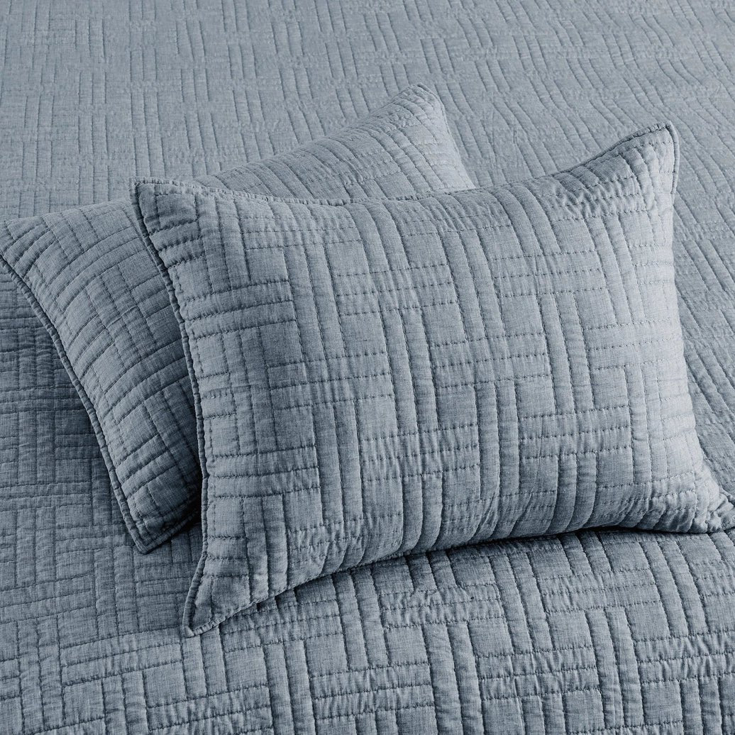 Melange Stitch Reversible Quilt Set - Chambray - Quahog Bay Bedding