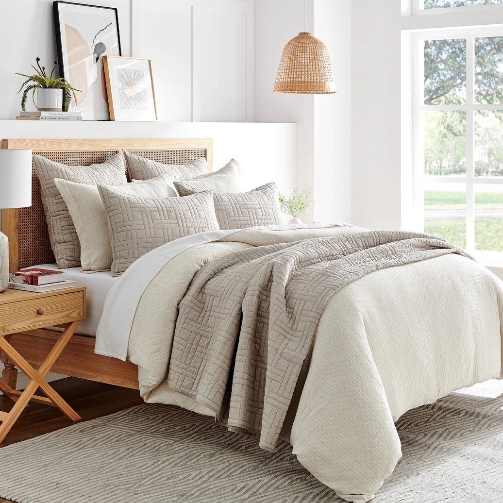 Melange Stitch Reversible Quilt Set - Natural - Quahog Bay Bedding