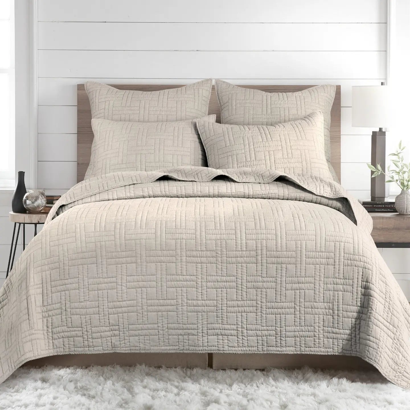 Melange Stitch Reversible Quilt Set - Natural - Quahog Bay Bedding