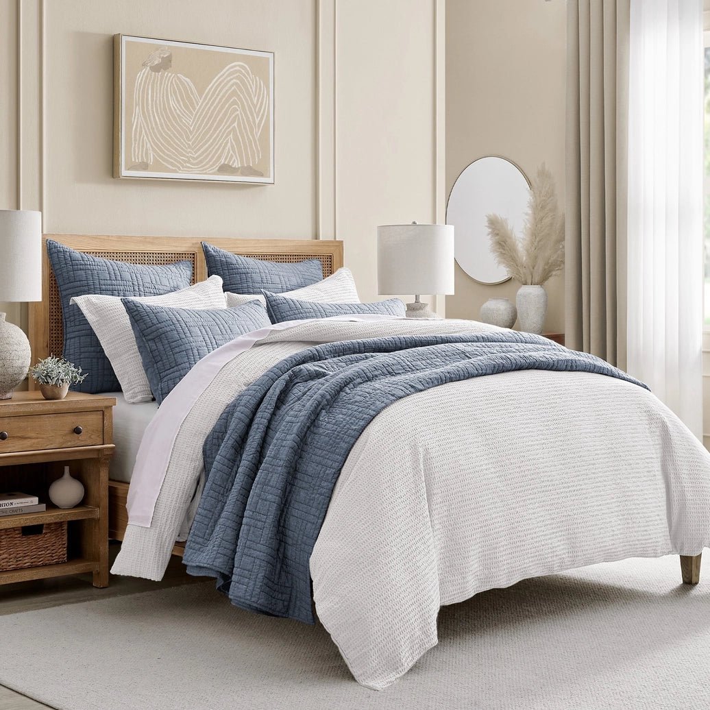 Melange Stitch Reversible Quilt Set - Chambray - Quahog Bay Bedding