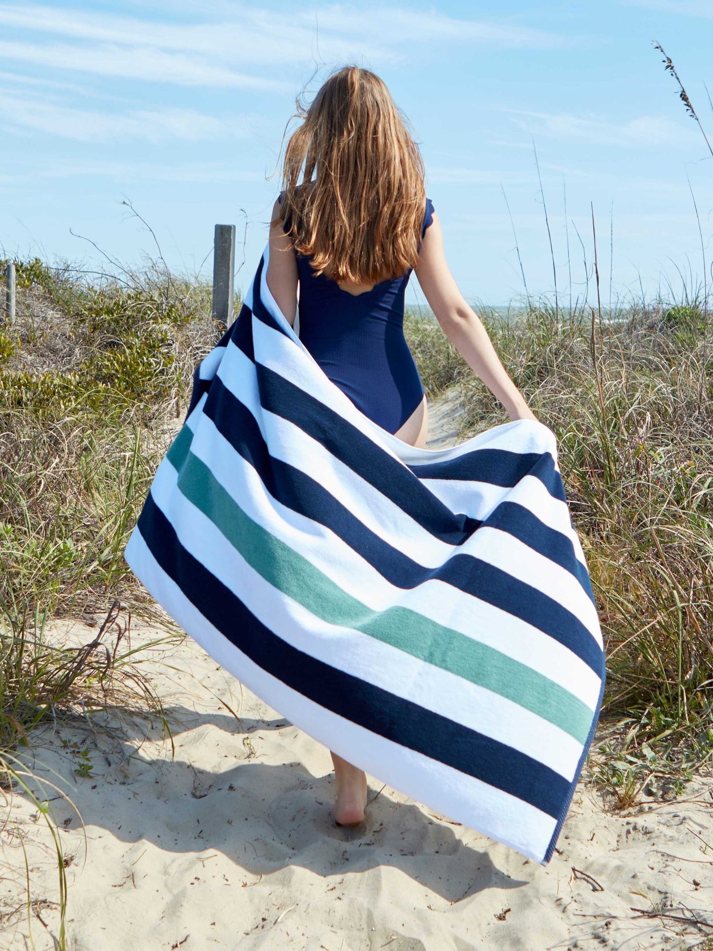 Midnight Blue & Seafoam Classic Cabana Beach Towel - Quahog Bay Bedding