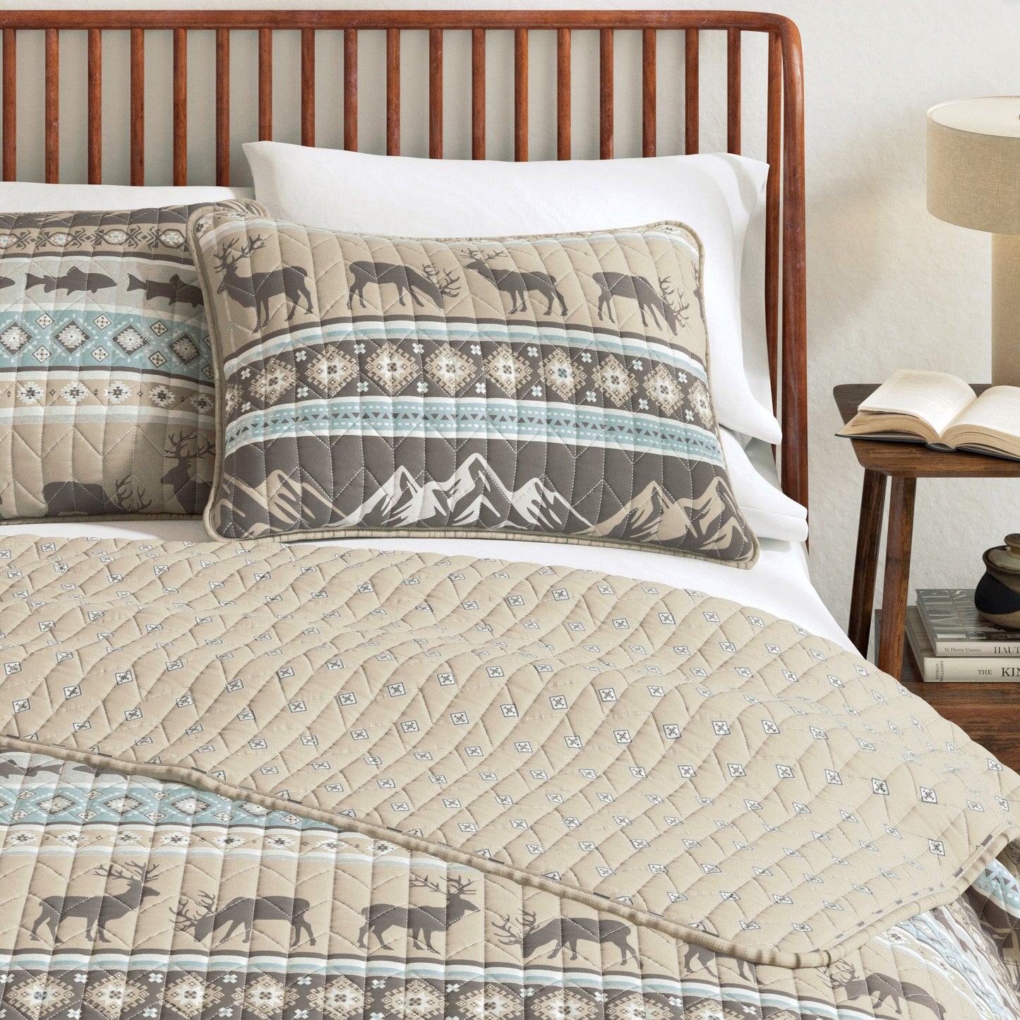 Lodge Themed Quilt Set - Moose, Fish & Nature Themed Bedding