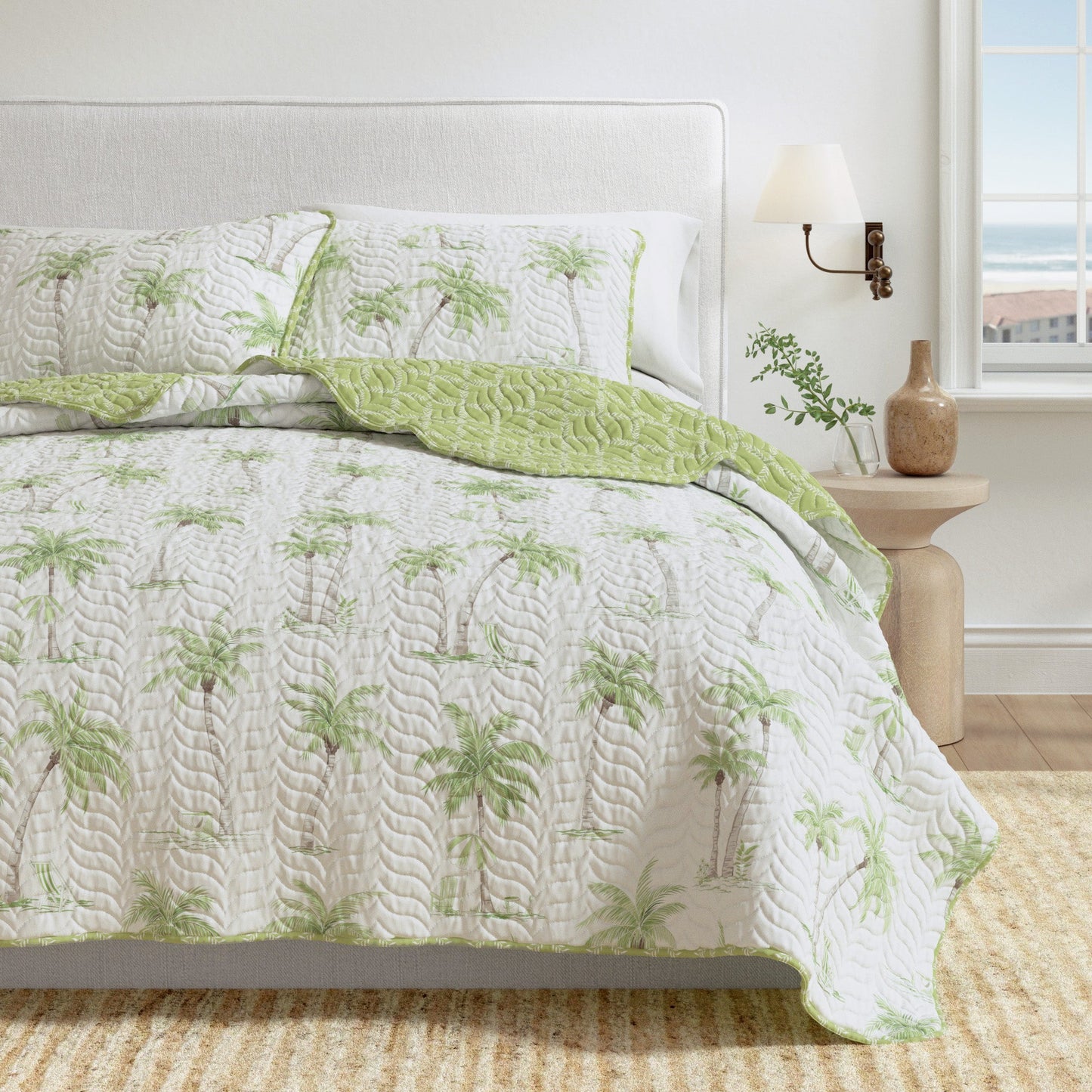 West Palm Trees Coastal Quilt Set - Tropical Coastal Bedding