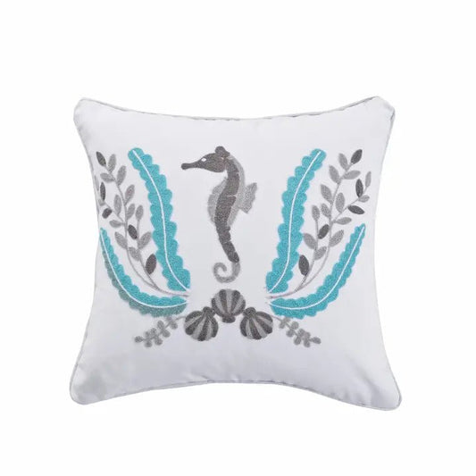 Nantucket Seahorse Pillow - Coastal Accent Pillows - Quahog Bay Bedding