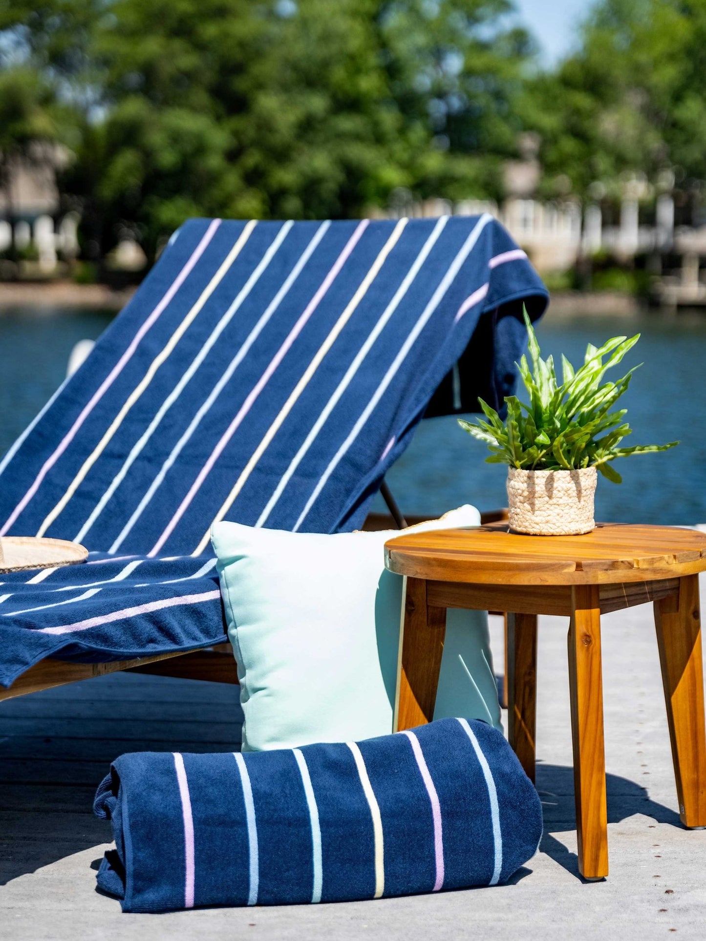 Navy Prism Pinstripe Cabana Beach Towel - Quahog Bay Bedding