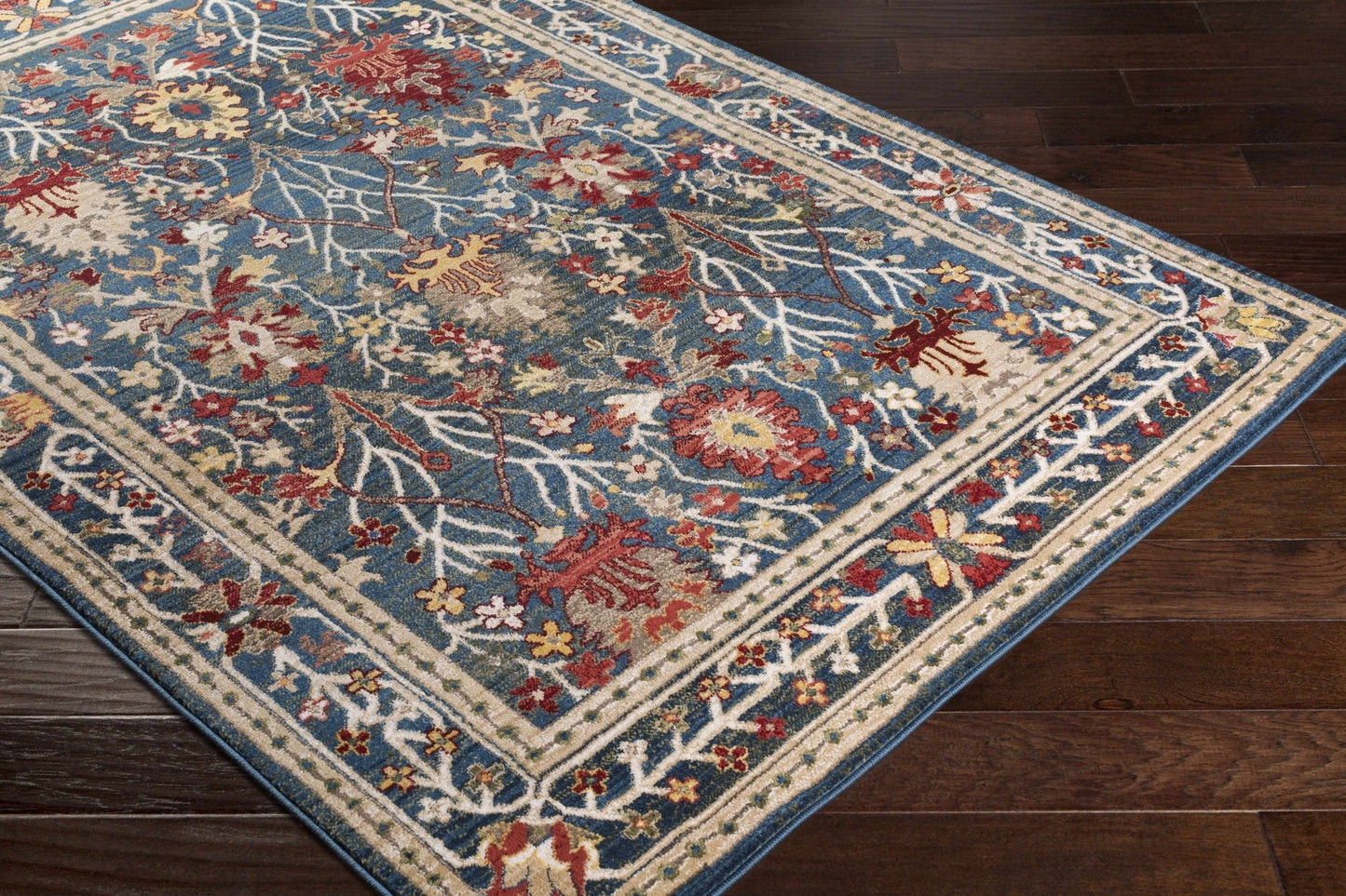 Neola Navy Blue Damask Area Rug - Quahog Bay Bedding