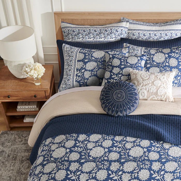 New! Adare Coastal Floral Quilt Set - Denim - Quahog Bay Bedding