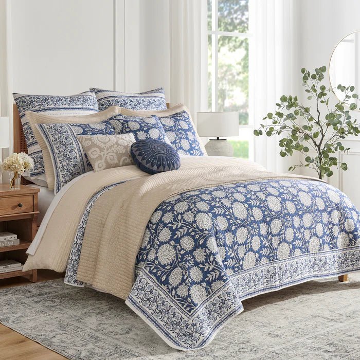New! Adare Coastal Floral Quilt Set - Denim - Quahog Bay Bedding