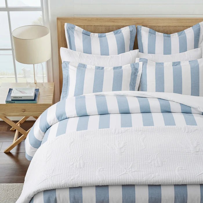 New! Cabana Stripe Blue Euro Sham Set of 2 - Coastal Cabana Striped Pillow Shams - Quahog Bay Bedding