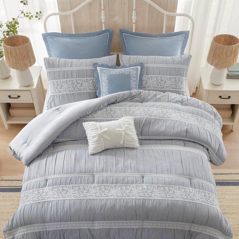 New! Perryn 7PC Cottage Style Comforter Set - Blue - Quahog Bay Bedding