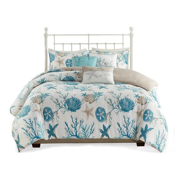 Madison Park Pebble Beach 6 Piece Cotton Sateen Duvet Cover Set - Aqua - Quahog Bay Bedding