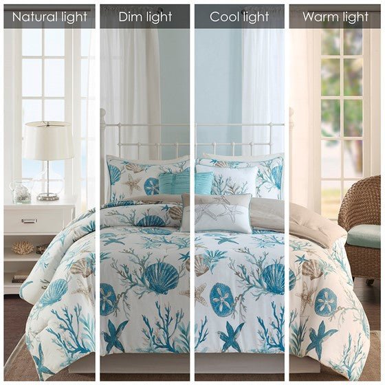 Madison Park Pebble Beach Cotton Sateen Comforter Set 7PC - Aqua - Quahog Bay Bedding