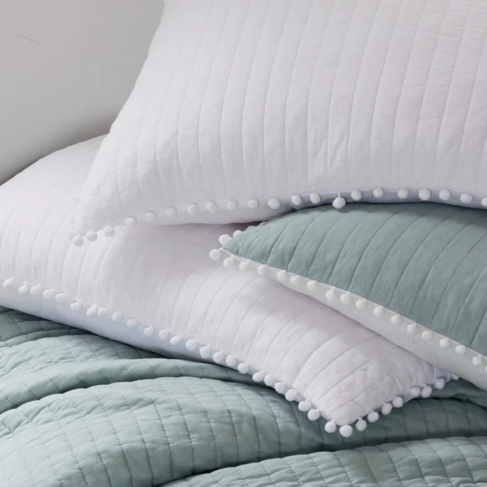 Pom Pom White Standard Sham - White - Coastal Pillow Shams - Quahog Bay Bedding