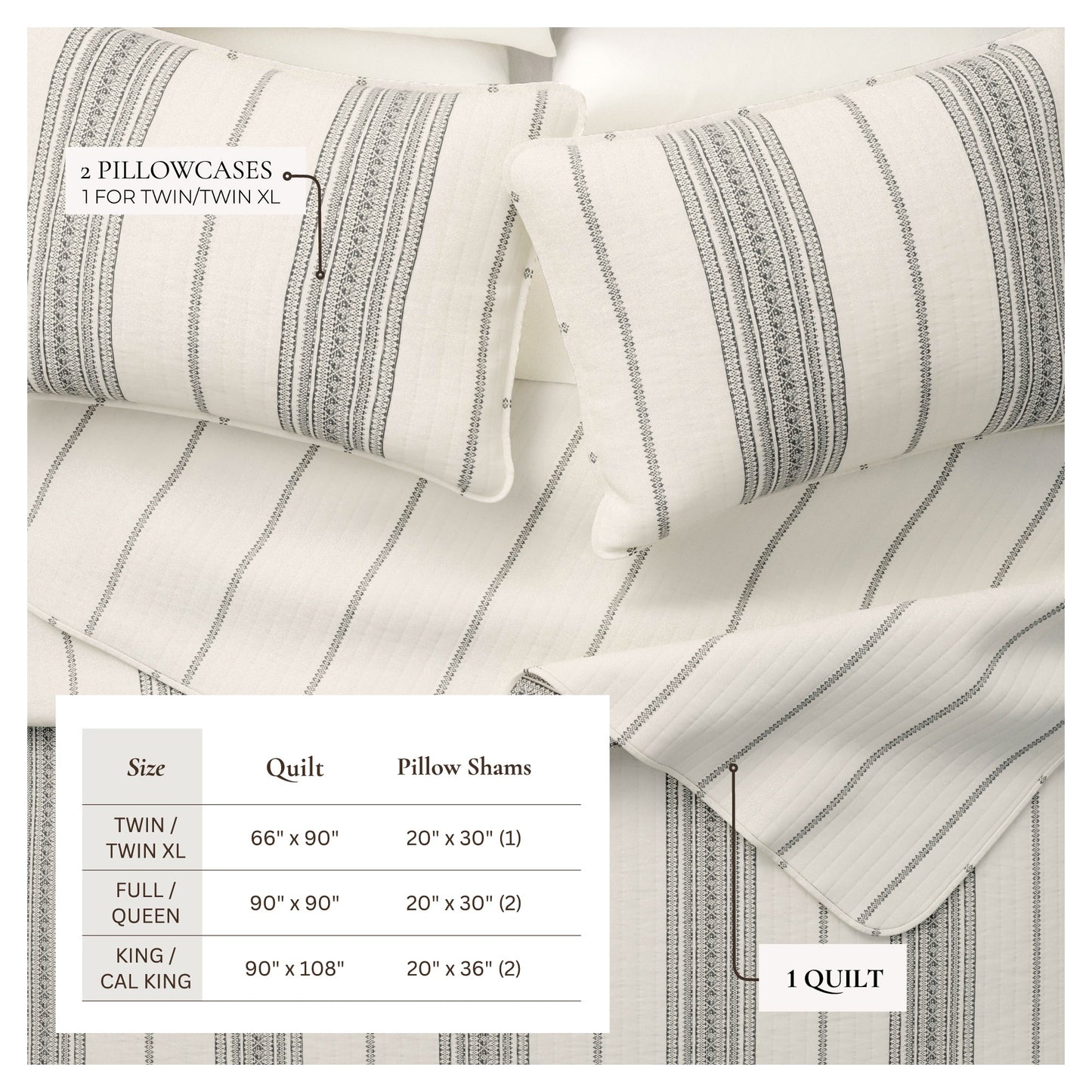 Coastal Stripe Quilt - White Quilt With Navy, Red, Green Or Grey Stripes