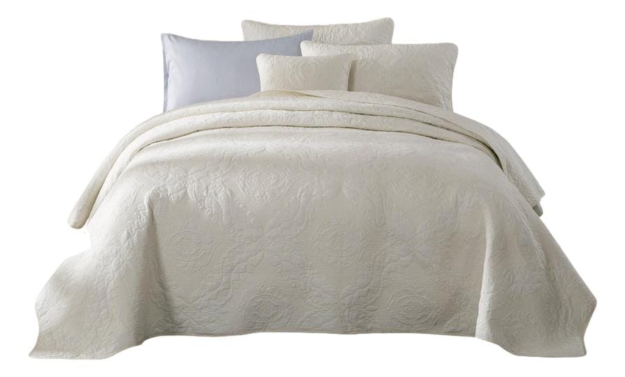 Tache Vanilla Cream Ivory Paisley Damask Stitch Matelassé Cotton Quilt Set (JHW-643) - Tache Home Fashion