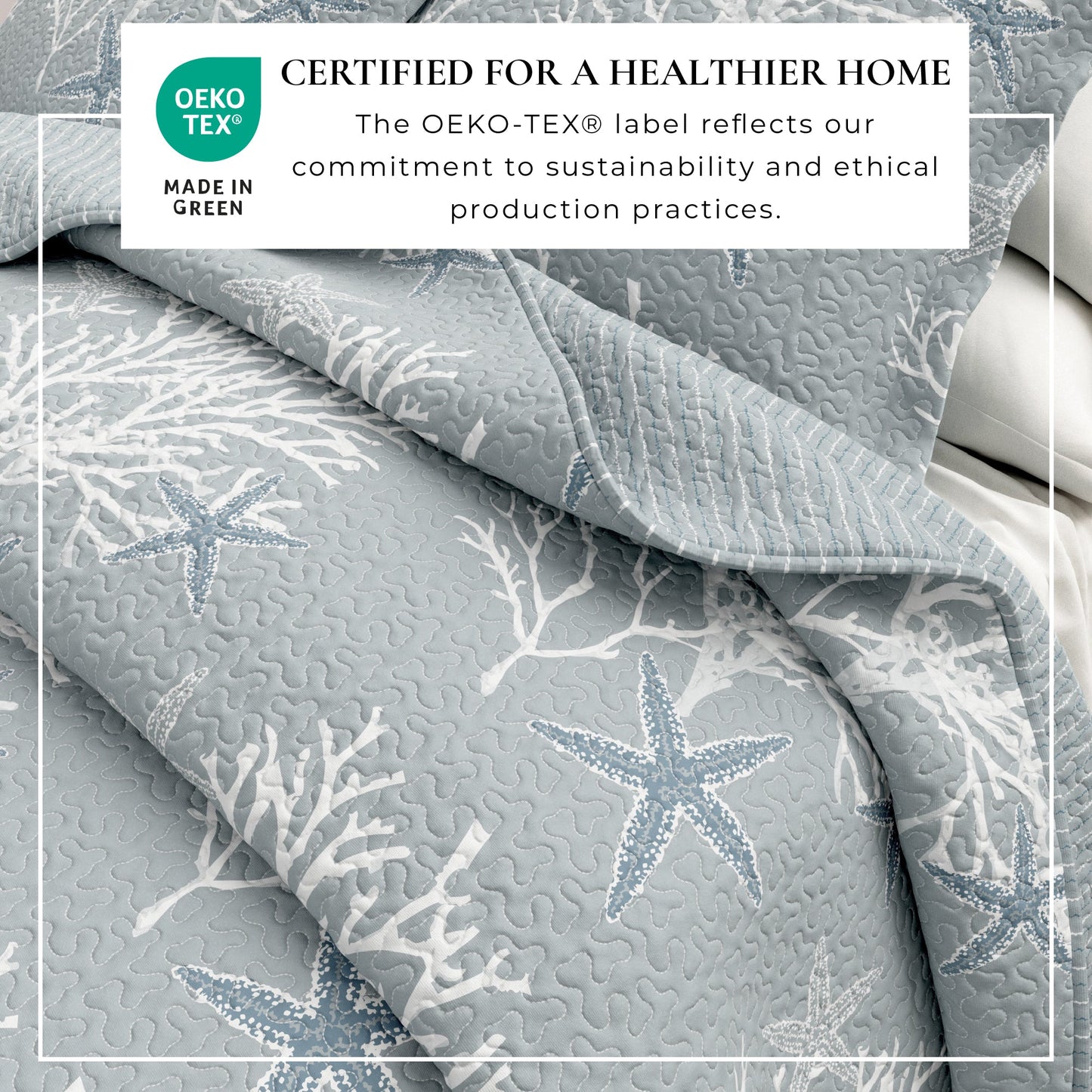 Fenwick Teal Coral Quilt Set - Coastal Quilts
