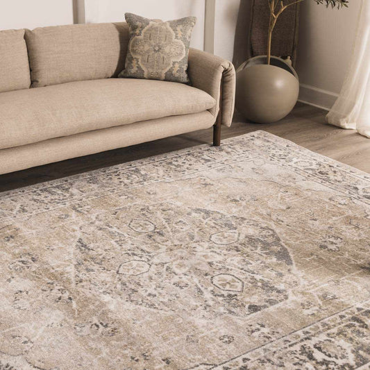 Rudo Beige Flat Pile Washable Rug - Quahog Bay Bedding