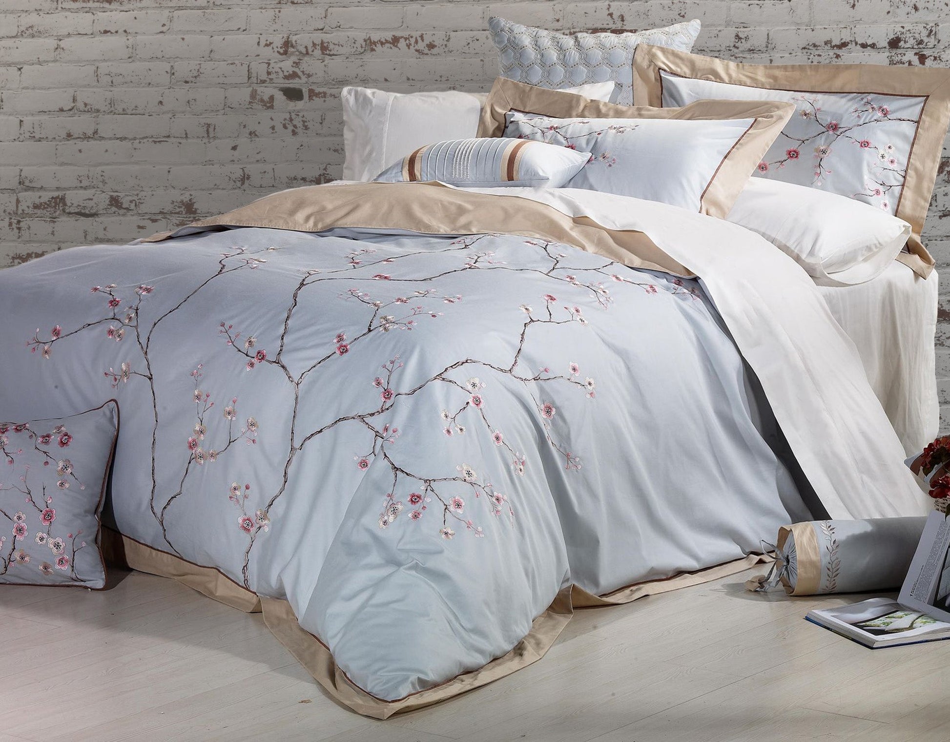 Sakura 100% Cotton Embroidered Duvet Cover Set - Quahog Bay Bedding