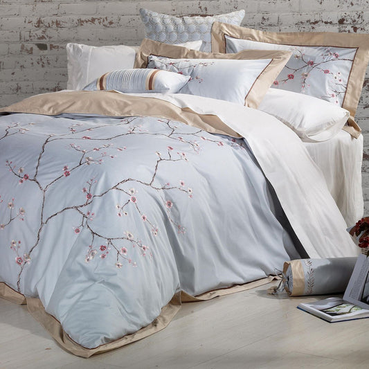 Sakura 100% Cotton Embroidered Duvet Cover Set - Quahog Bay Bedding