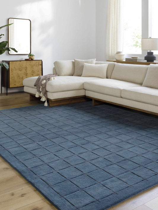 Sanvi Navy Wool Area Rug - Quahog Bay Bedding