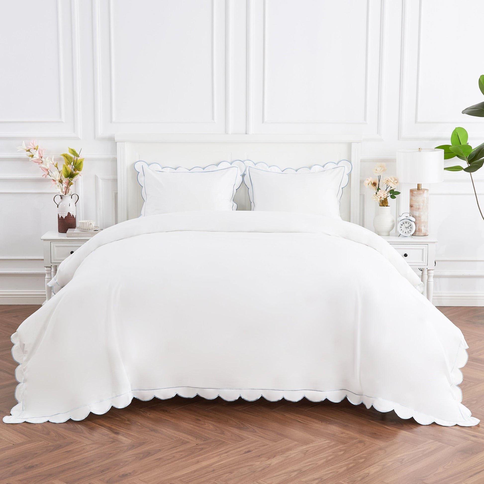Scallop Frame Embroidered Cotton Percale Duvet Set - Quahog Bay Bedding