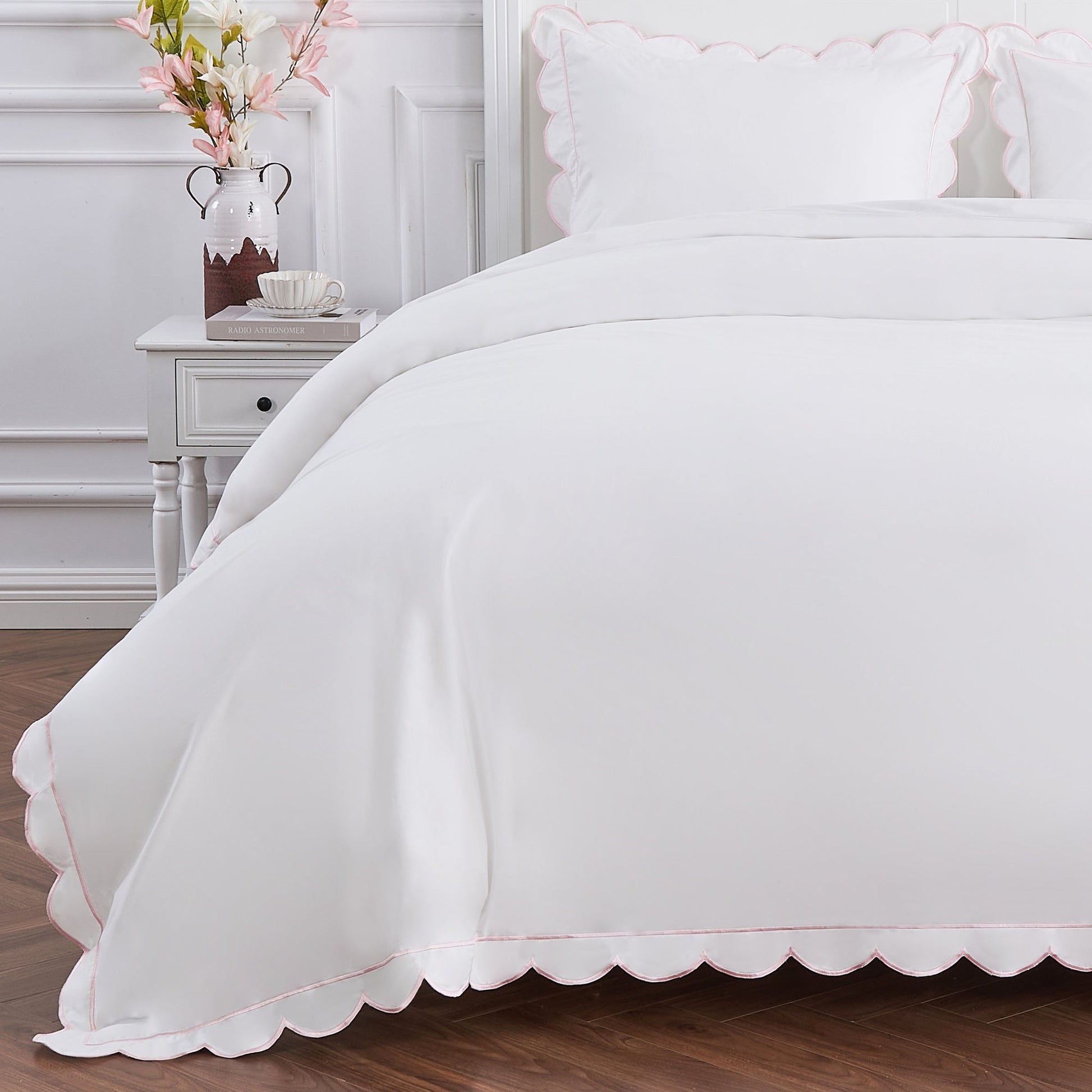 Scallop Frame Embroidered Cotton Percale Duvet Set - Quahog Bay Bedding