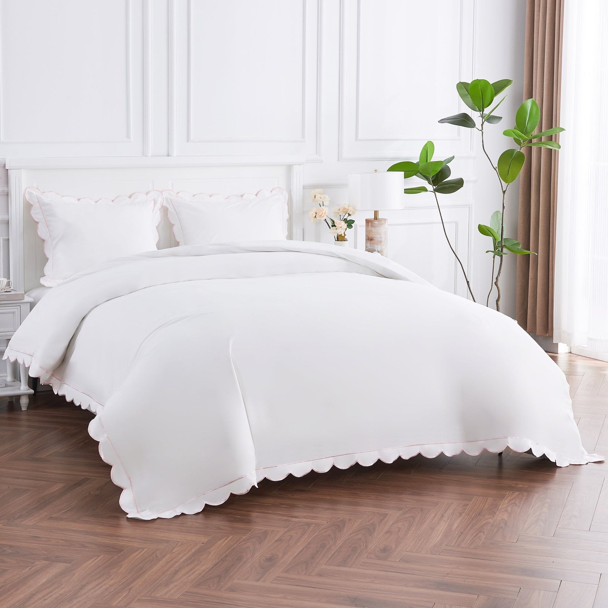 Scallop Frame Embroidered Cotton Percale Duvet Set - Quahog Bay Bedding