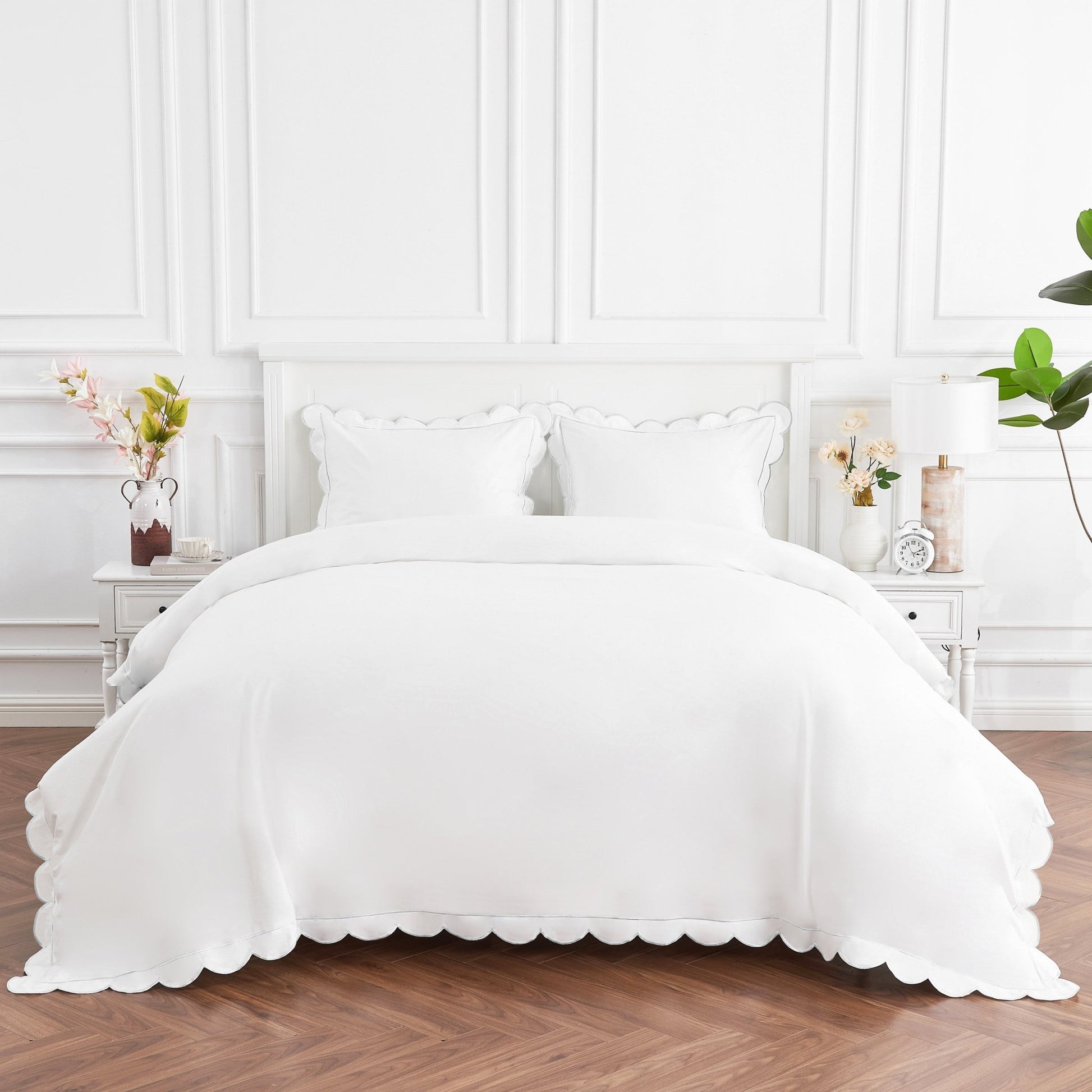 Scallop Frame Embroidered Cotton Percale Duvet Set - Quahog Bay Bedding