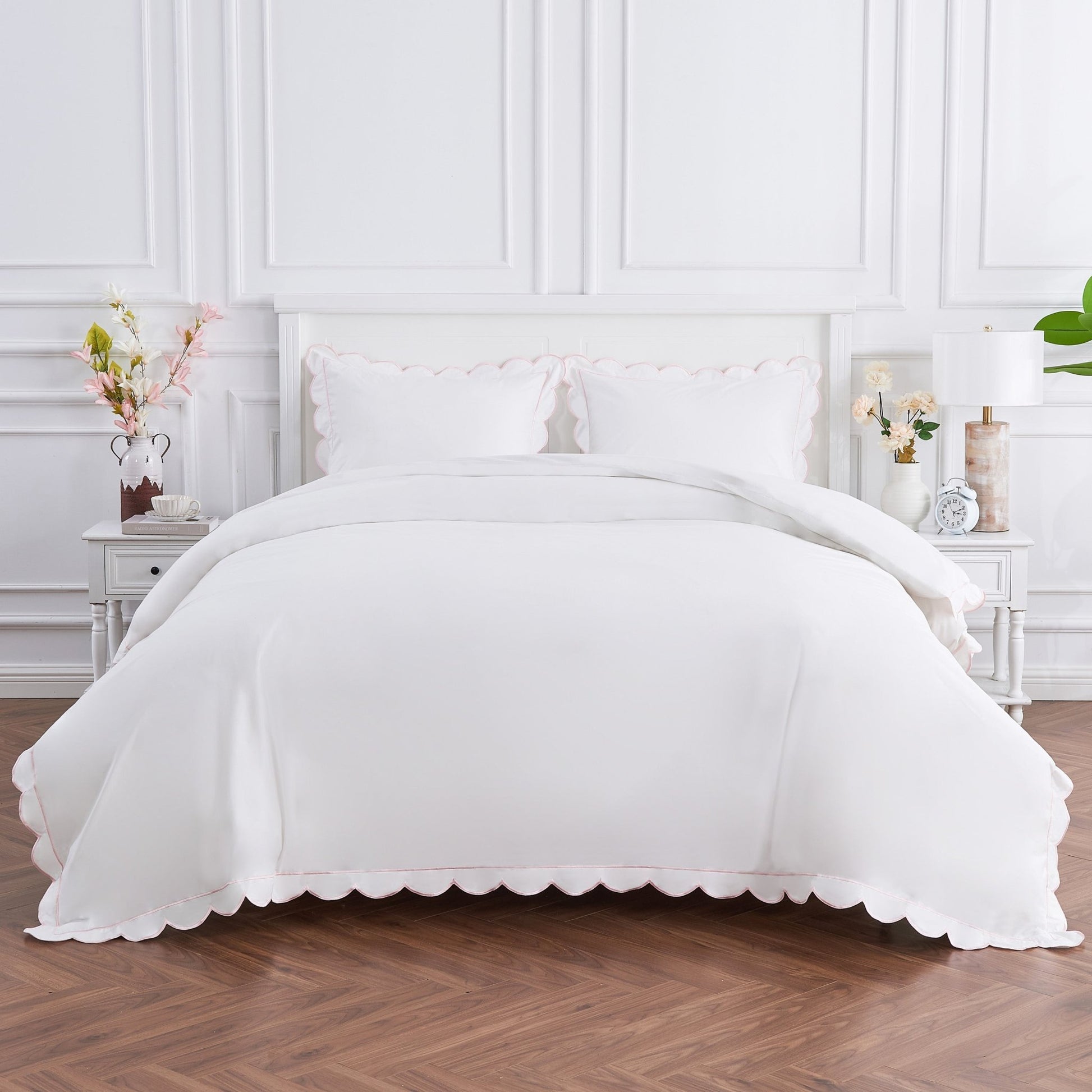 Scallop Frame Embroidered Cotton Percale Duvet Set - Quahog Bay Bedding