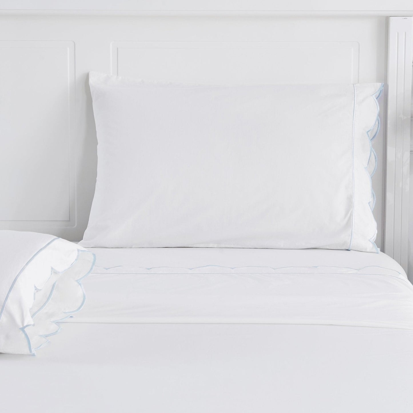 Scallop Frame Embroidered Cotton Percale Pillowcase Pair - Quahog Bay Bedding