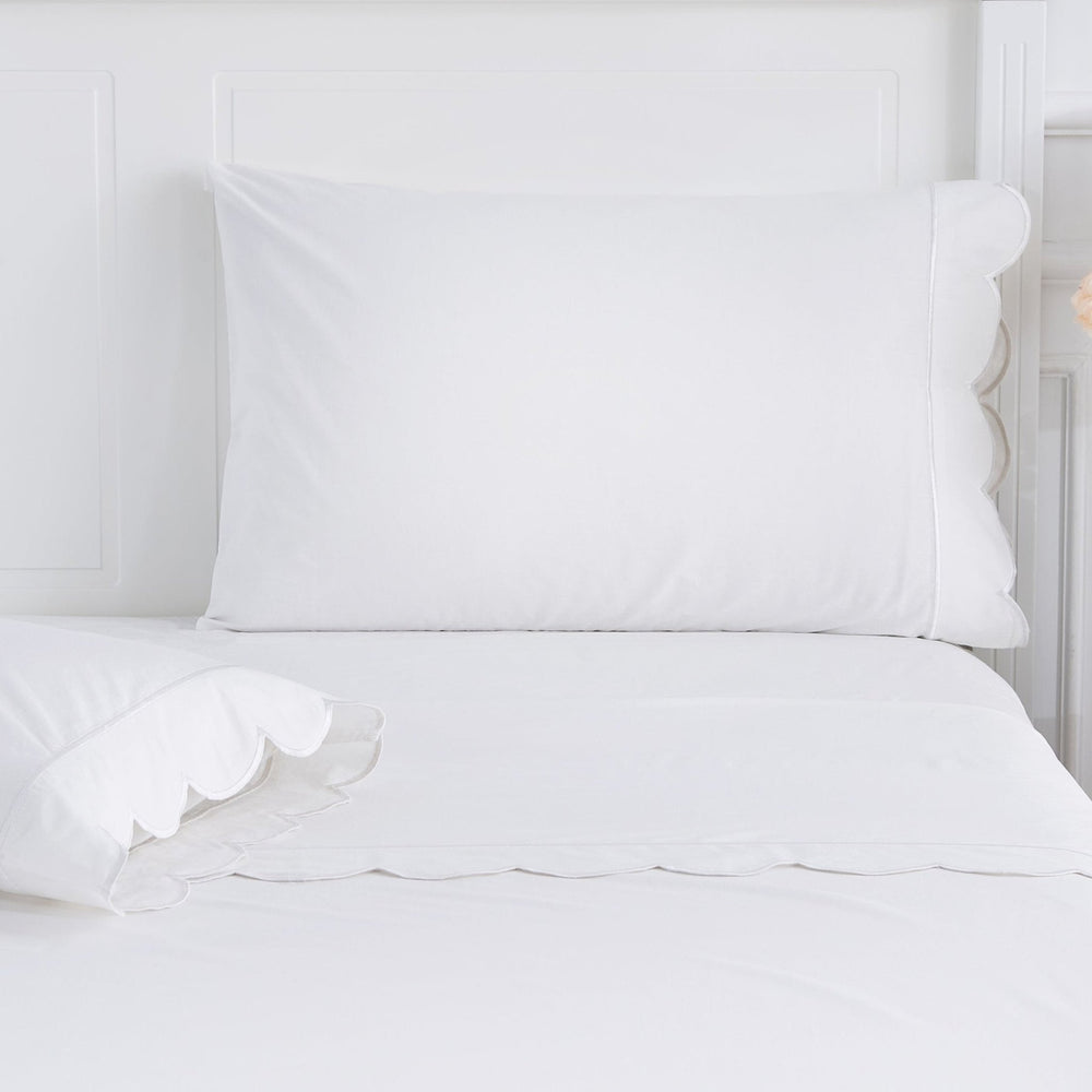 Scallop Frame Embroidered Cotton Percale Pillowcase Pair - Quahog Bay Bedding