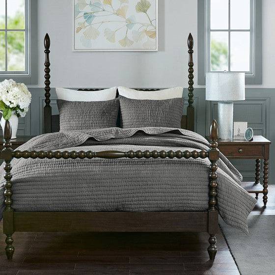 Madison Park Serene Thick & Warm All Cotton Quilt Set With Cotton Fill - Quahog Bay Bedding