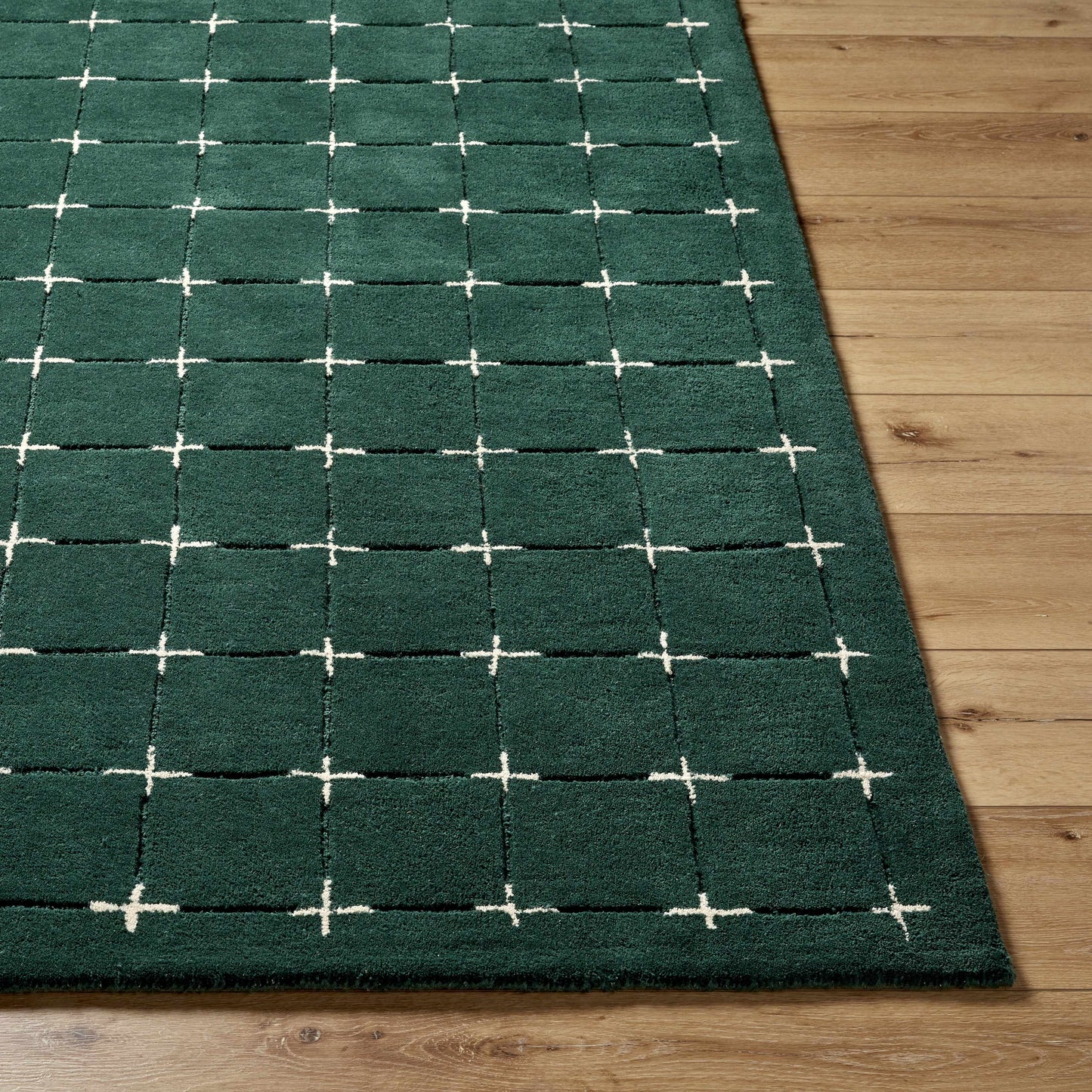 Sanvi Green Tufted Wool Area Rug