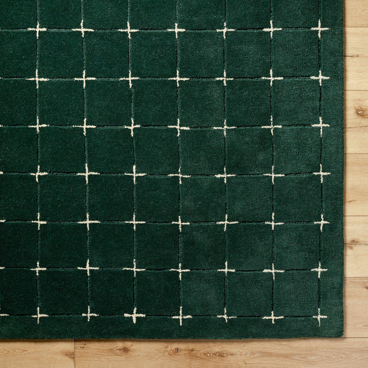 Sanvi Green Tufted Wool Area Rug