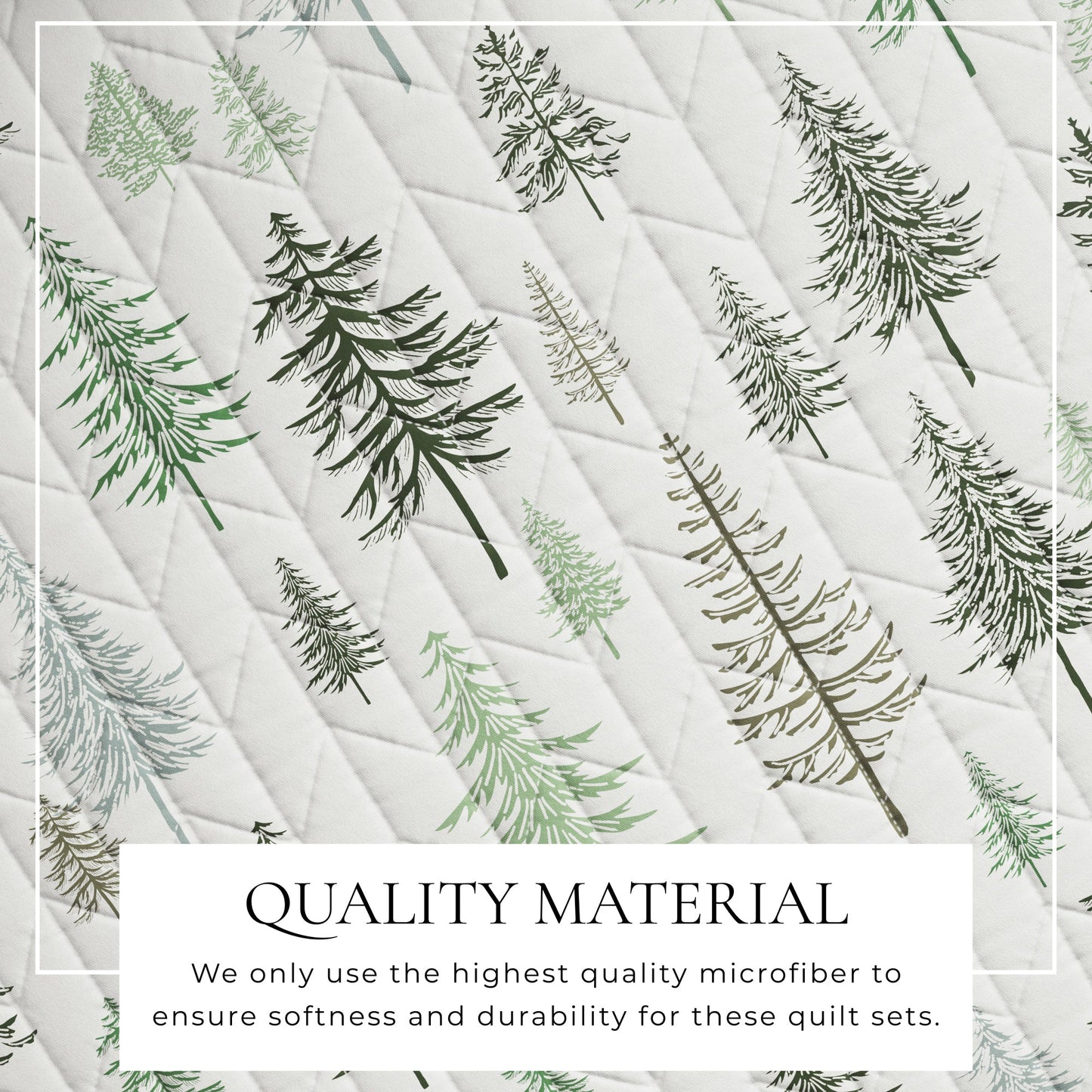 Lodge Quilt - White With Evergreen Trees - Fall & Christmas Themed Bedding
