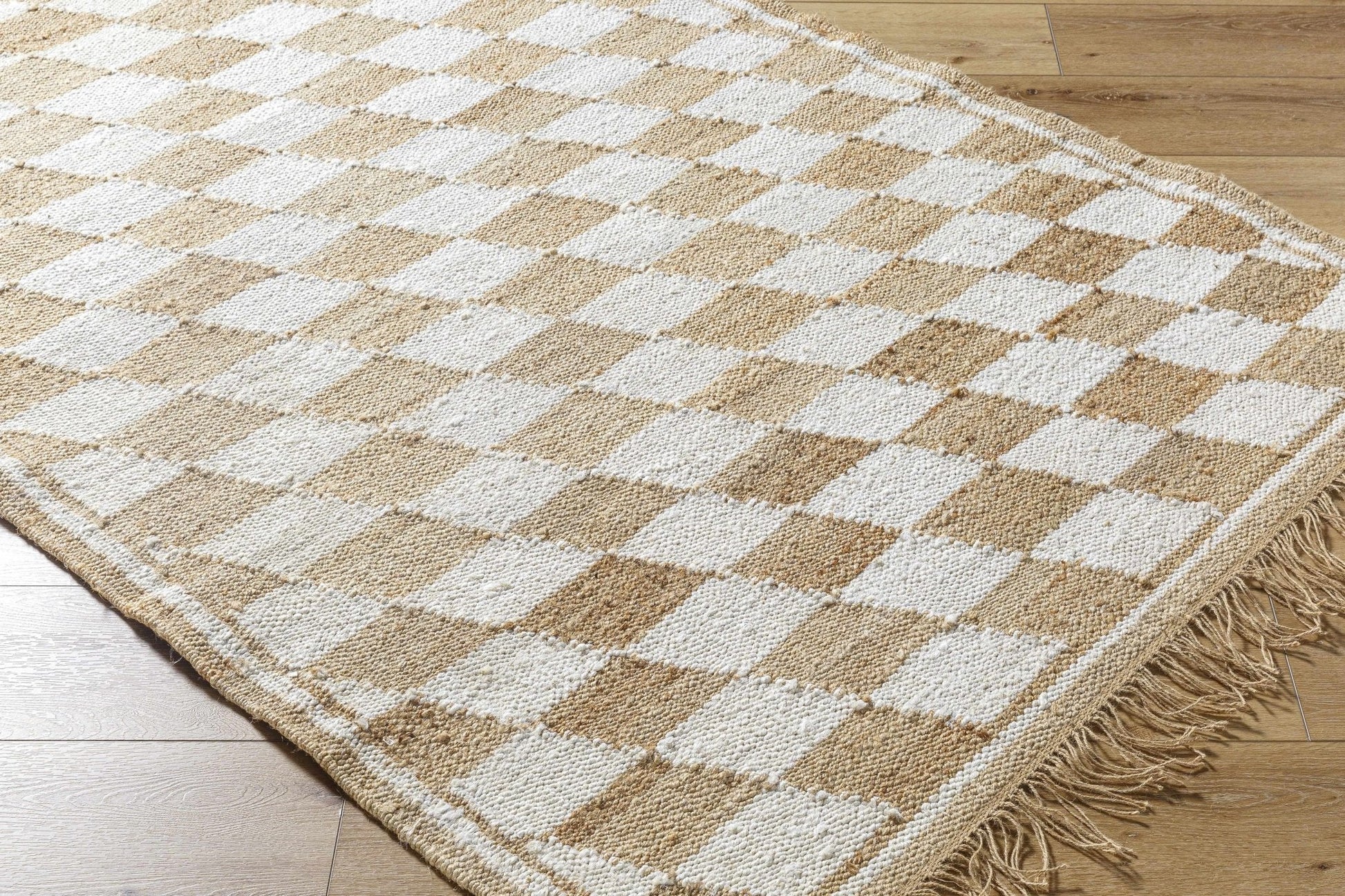 Tiria Diamond Checkered Jute Tasseled Rug - Quahog Bay Bedding
