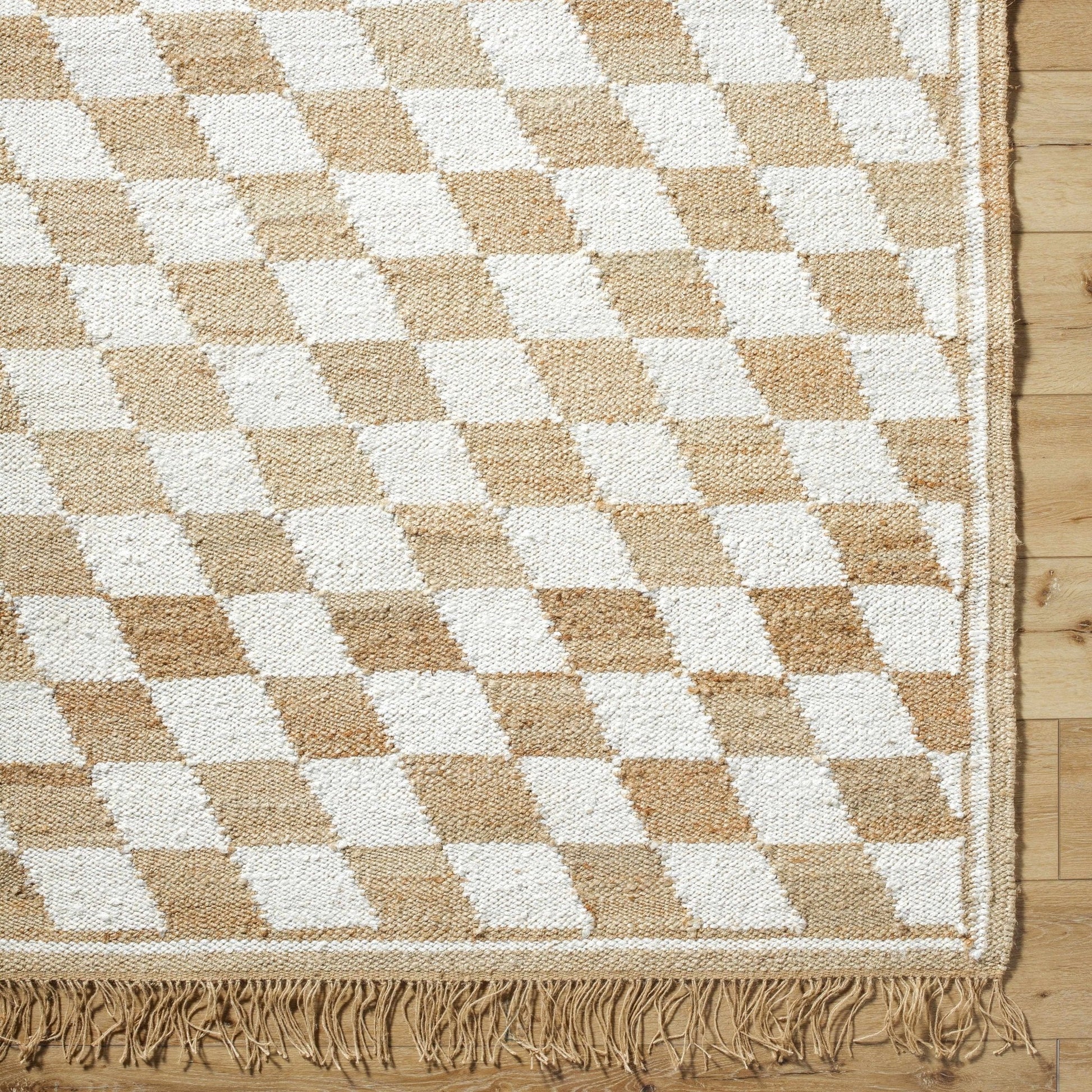 Tiria Diamond Checkered Jute Tasseled Rug - Quahog Bay Bedding