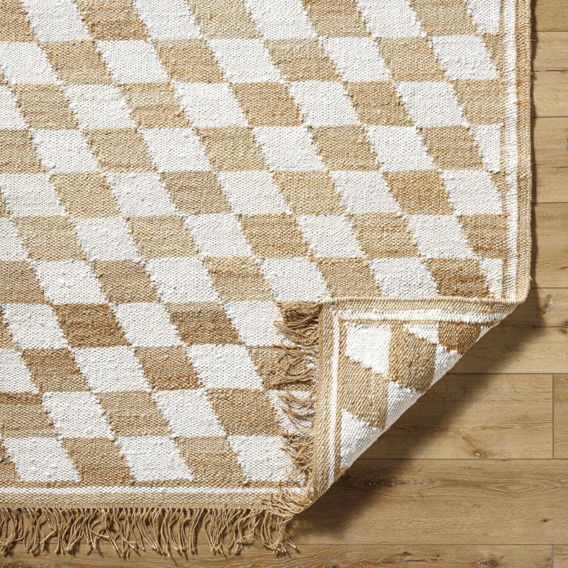 Tiria Diamond Checkered Jute Tasseled Rug - Quahog Bay Bedding