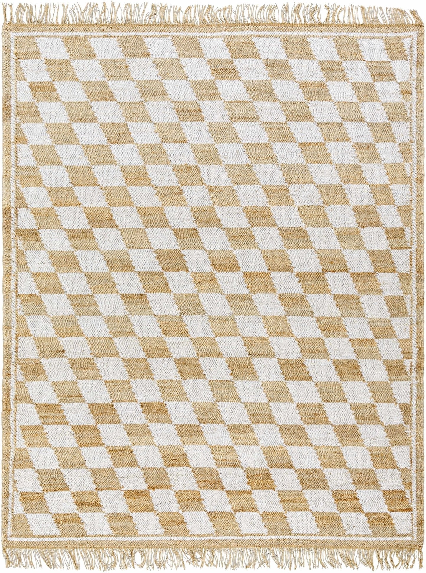 Tiria Diamond Checkered Jute Tasseled Rug - Quahog Bay Bedding